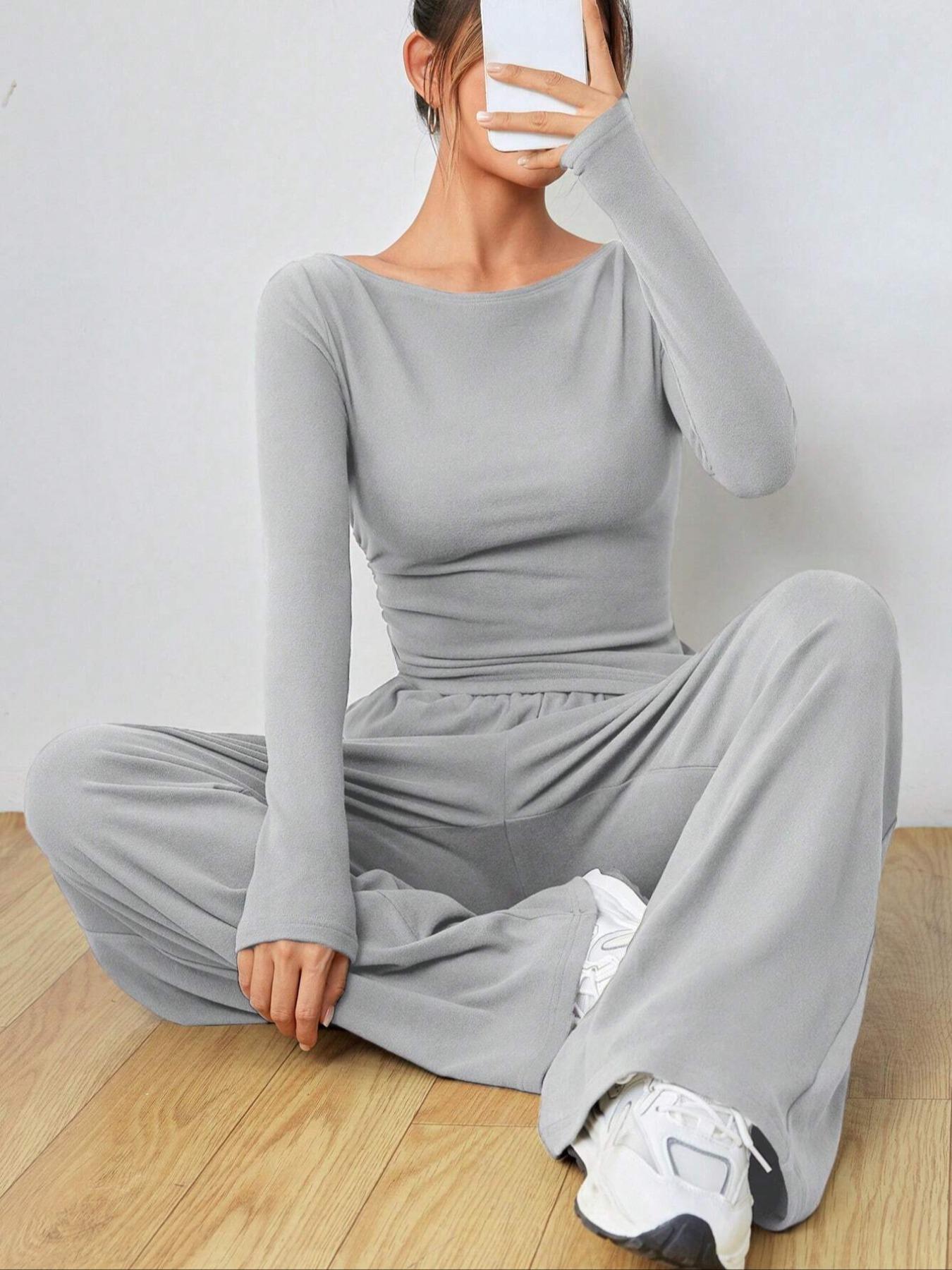 Streetwave Olive Green Women Lounge Set Ultra Cozy Long Sleeve Top Wide Leg Pants For Stylish Comfort