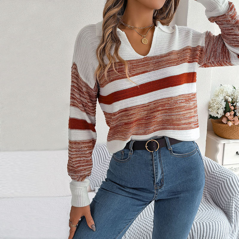 Street Wave Striped Green Acrylic Pullover For Women Versatile Everyday Comfort Modern Cozy Style