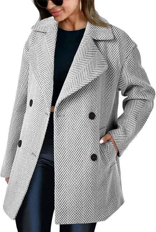 Street-Wave Women's Double-Breasted Herringbone Transitional Coat for Timeless Elegance