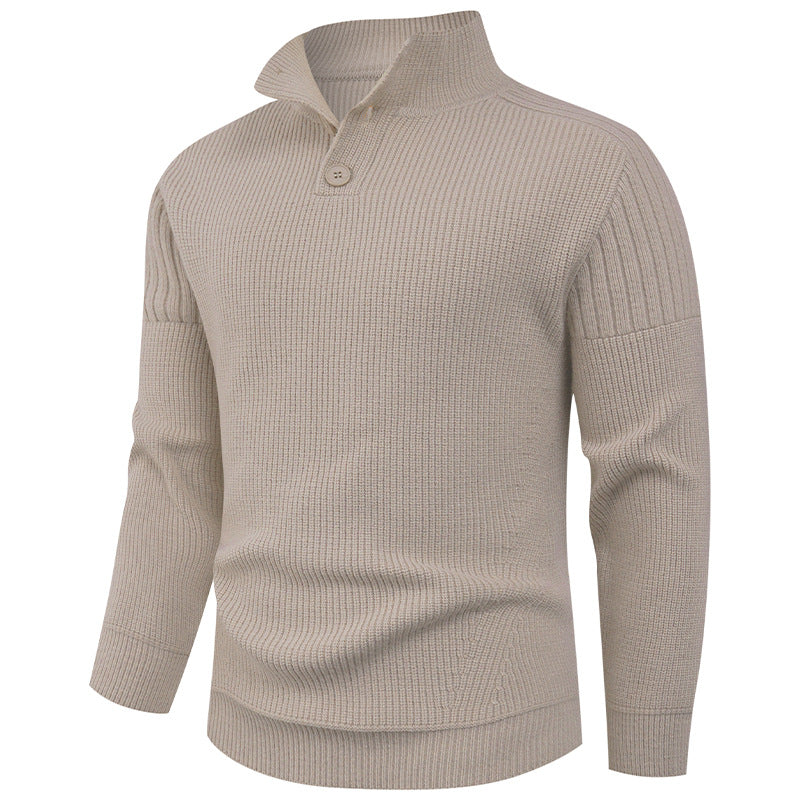Street-wave Men's Knit Pullover With High Collar And Button Details For Everyday Comfort