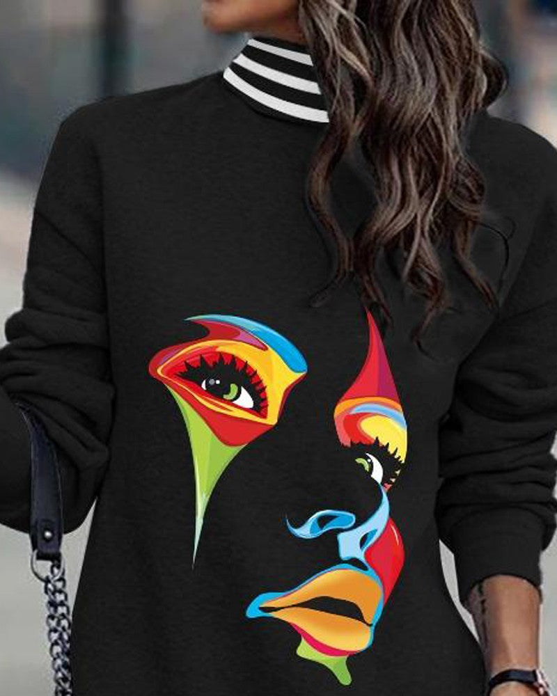 Streetwave Sweatshirt Dress With High Neckline And Floral Skull Graphic For Fashionable Women