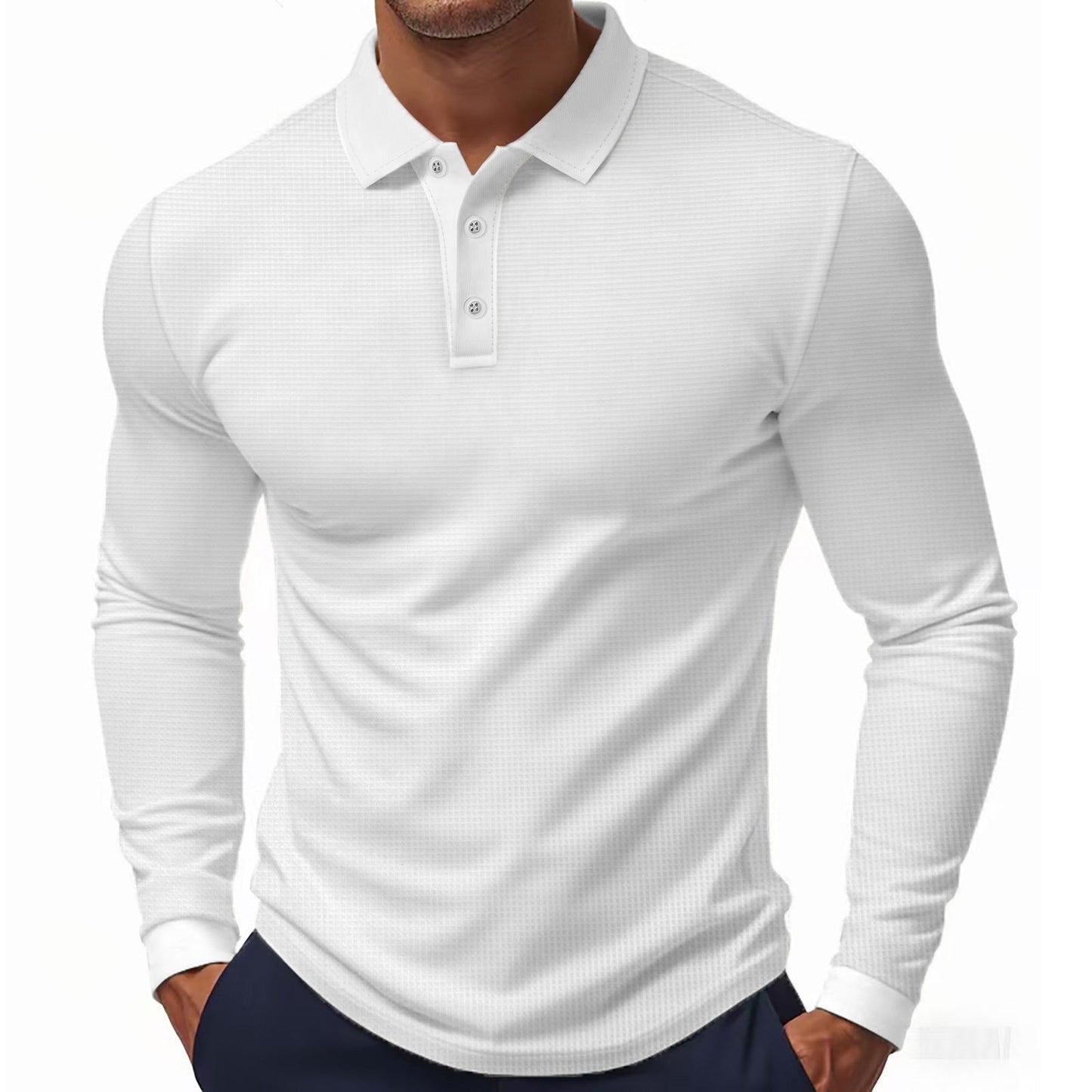 Street-Wave Men's Long Sleeve Polo Shirt With Structured Texture And Modern Fit, Breathable Comfort