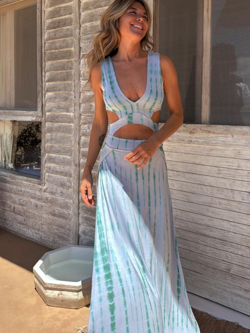 Street-Wave Maxi Dress For Women Slim Fit V-Neck Cutouts