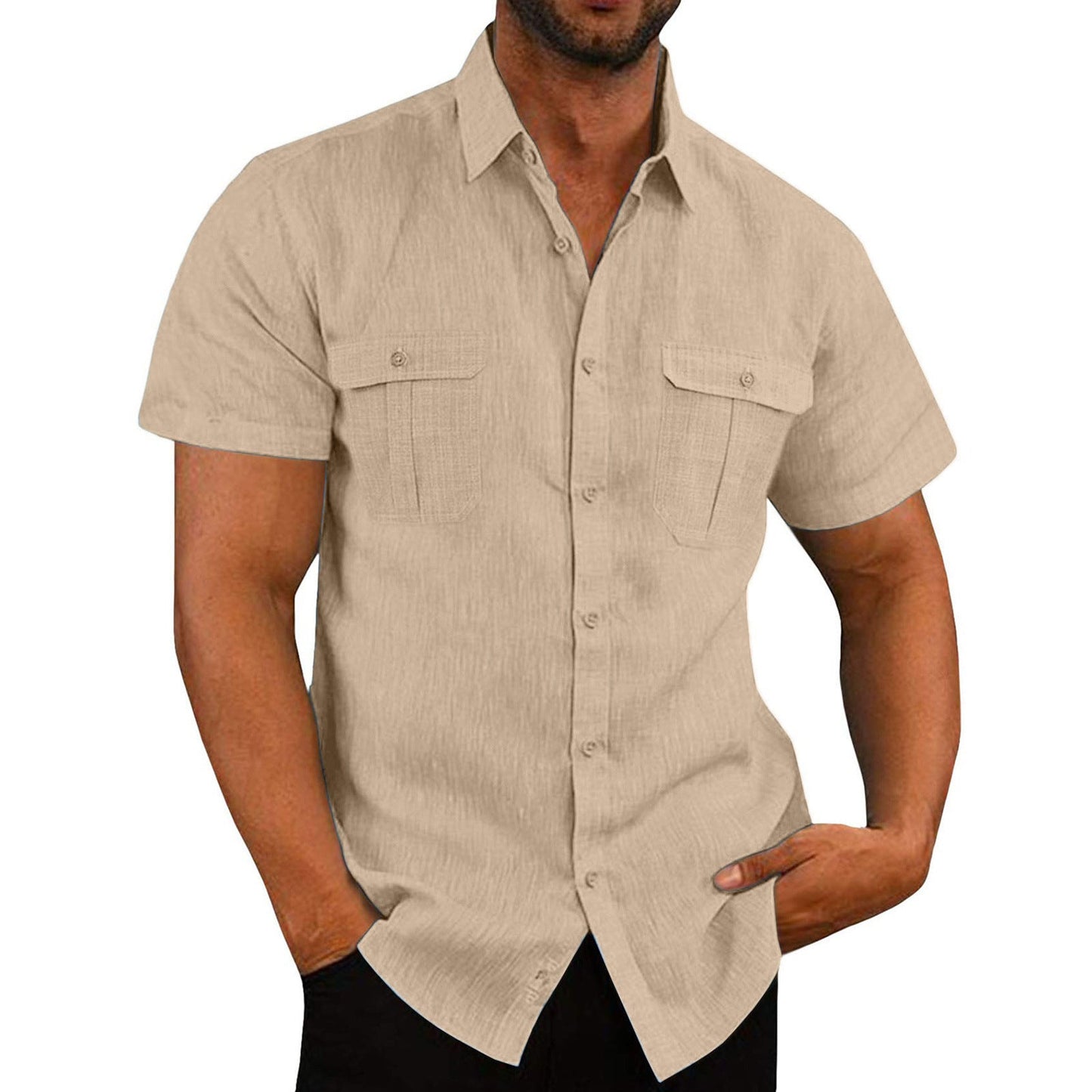 Street Wave Men's Short Sleeve Shirt With Practical Chest Pockets For Stylish Casual Everyday Wear