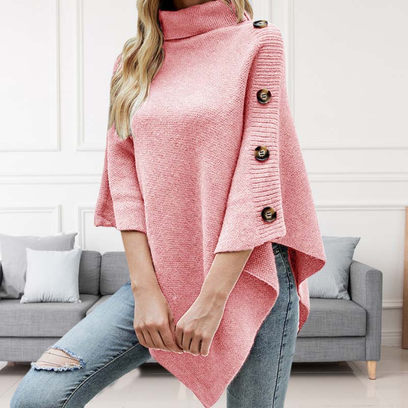 Street-Wave Cozy Elegant Poncho Sweater With Button Sleeve Details For Women Warm