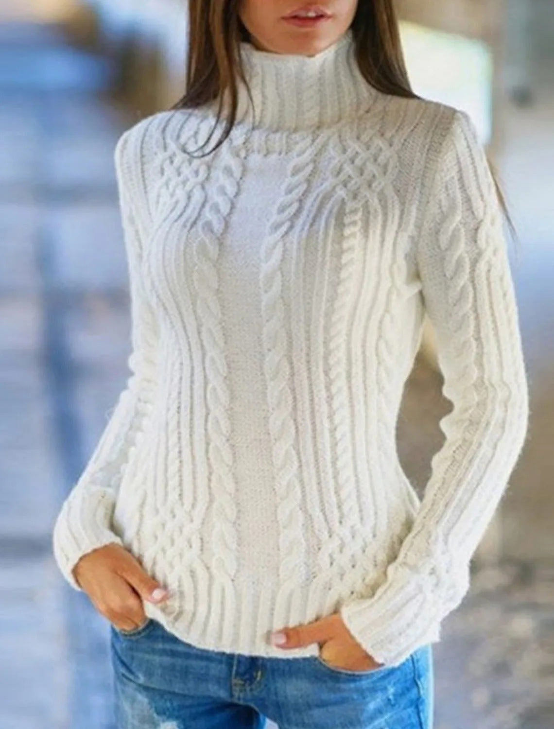 Streetwave Womens Cable Knit Turtleneck Sweater With Cozy Fit And Timeless Style