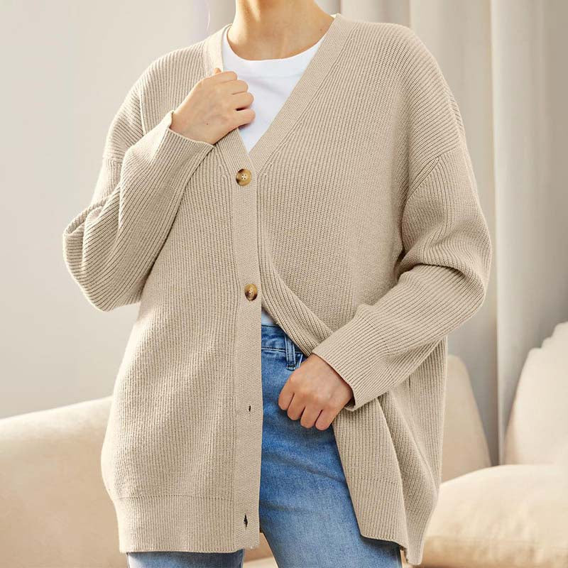 Street-Wave Classic Knit Cardigan For Everyday Women Button Front Cotton-Acrylic Blend Cozy Warmth
