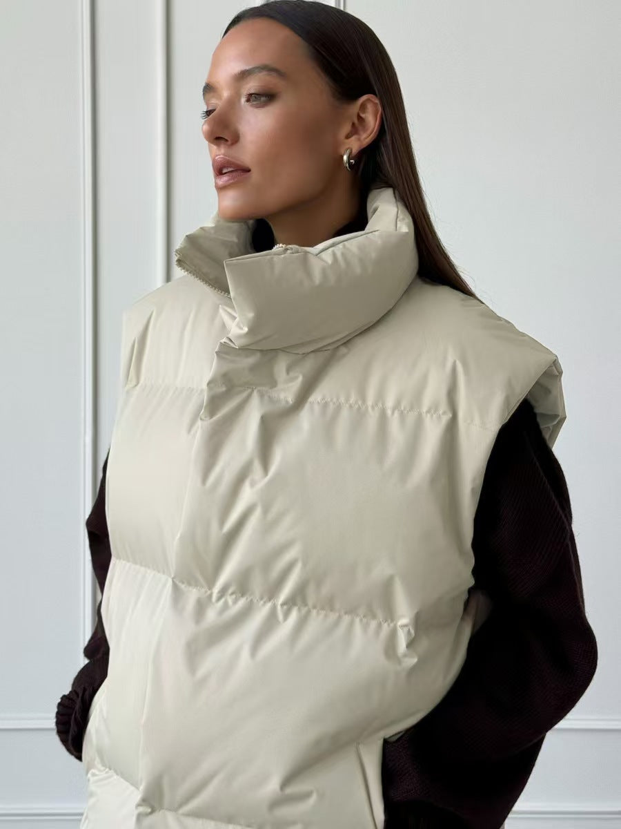 Street-Wave Womens Puffer Vest With High Collar And Handy Pockets For Cozy Winter Weather