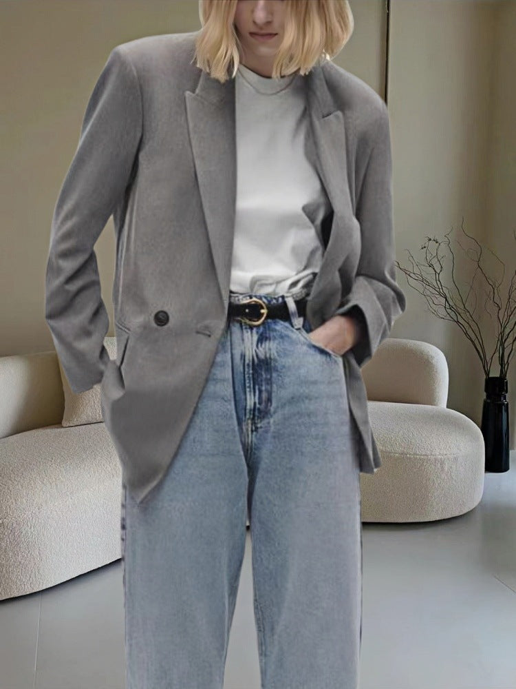 Street Wave Womens Oversized Blazer Elegant Double Breasted Design With Pockets For Modern Wardrobe