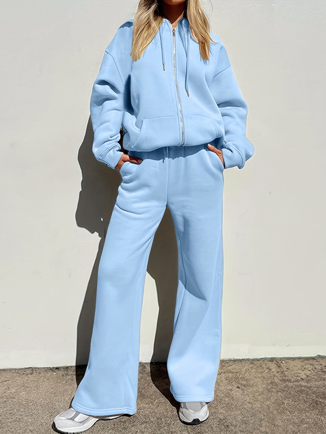 Street-wave Women's Loungewear Set Zip Hoodie With Wide Leg Pants For Cozy Stylish At Home