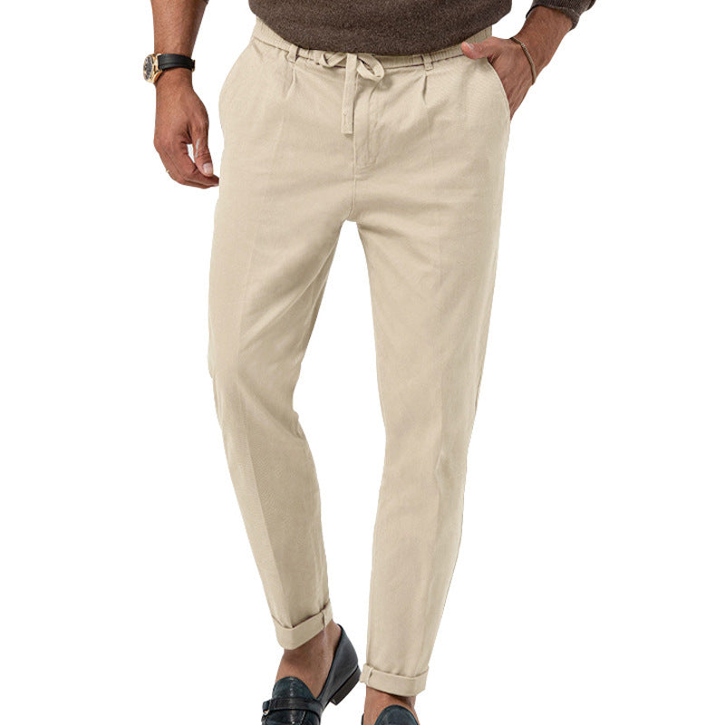 Street Wave Mens Elegant Linen Pants With Elastic Waistband And Practical Pockets