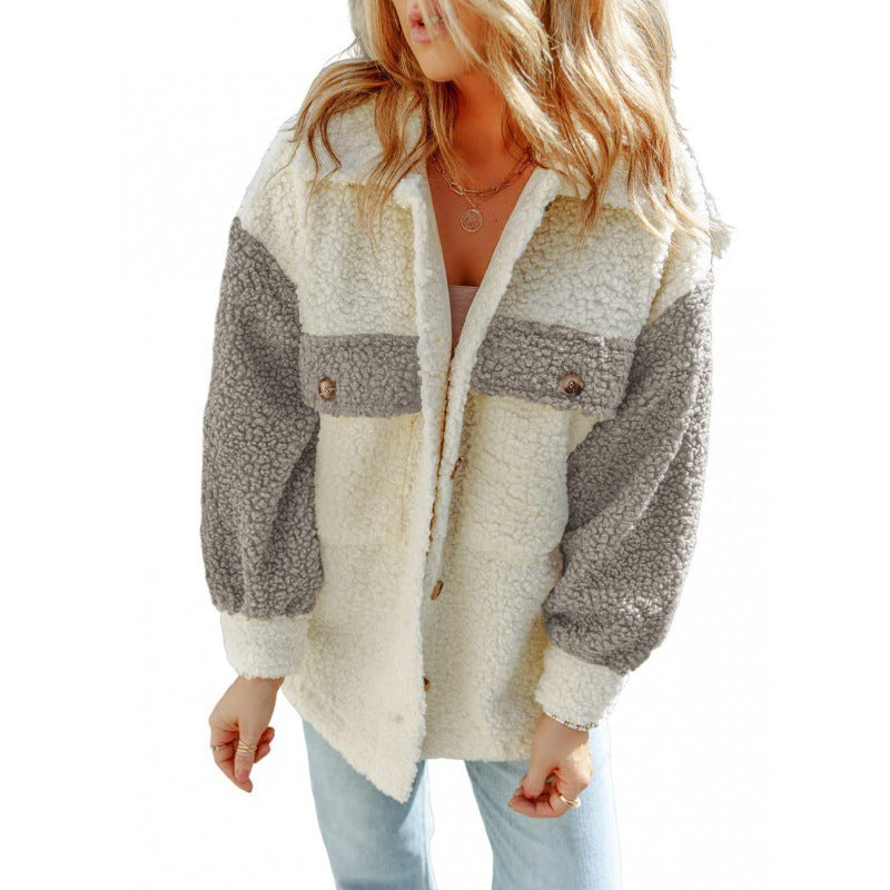 Streetwave Women's Cozy Teddy Jacket With Chest Pockets Plush Fleece Outerwear