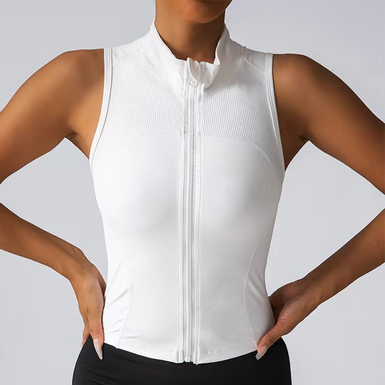 Street-wave Womens Body Contouring Sport Top With Zipper And Stand Collar For Active Women