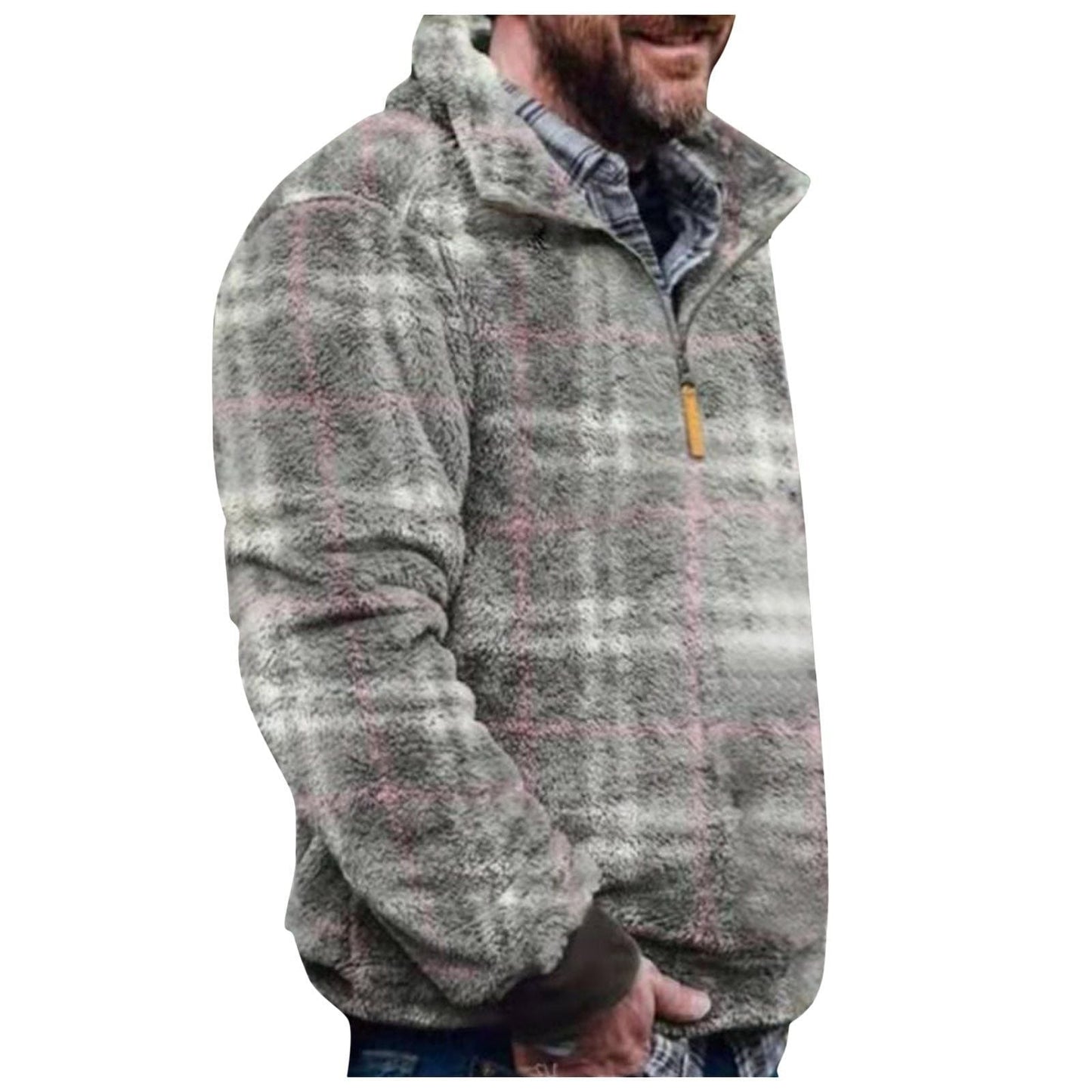 Men's Fleece Pullover Jacket With Colorful Geometric Print And Chest Pocket By Street Wave For Outdoor Enthusiasts