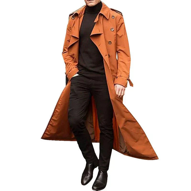Mens Trench Coat Tailored Fit Double Breasted Notched Lapels Full Length Coat For Men Style