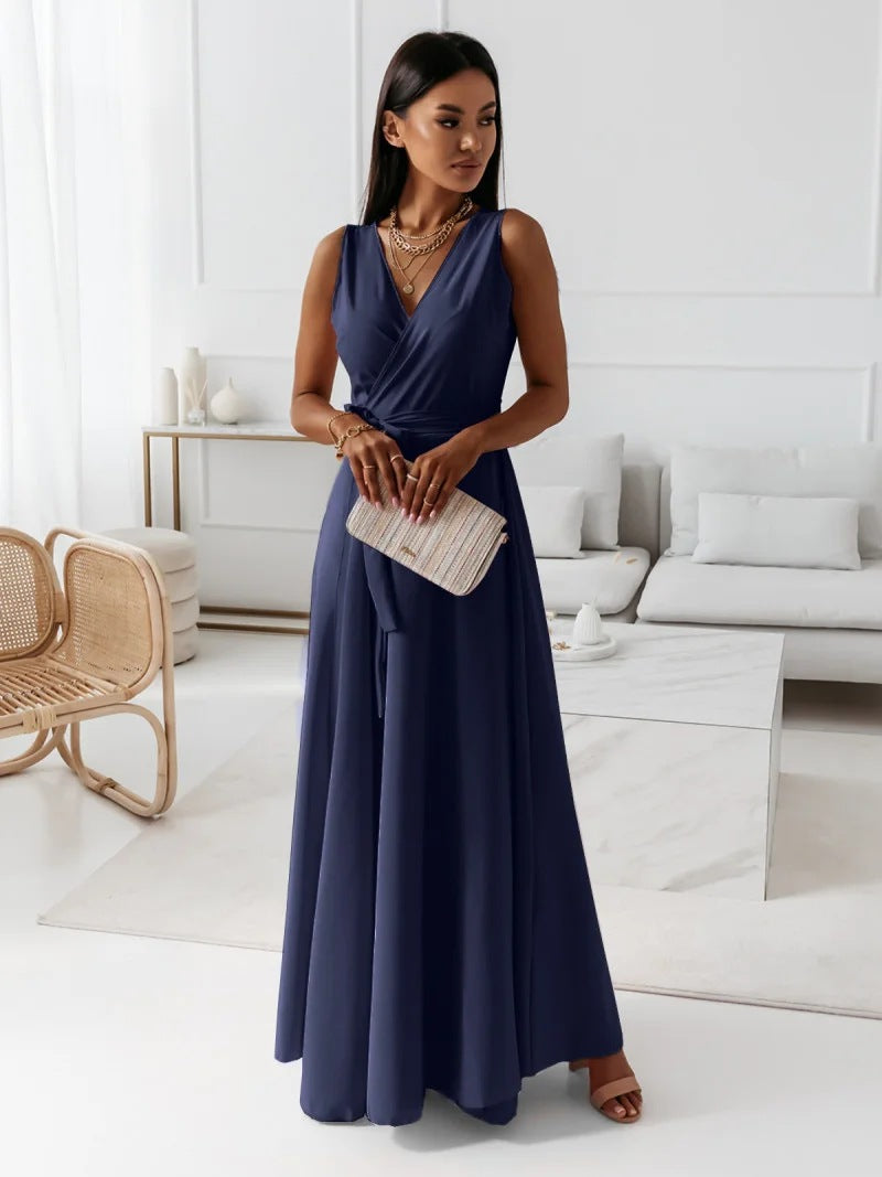 Street-wave Pink V-Neck Maxi Dress For Women Elegant Wrap Silhouette For Formal Evenings