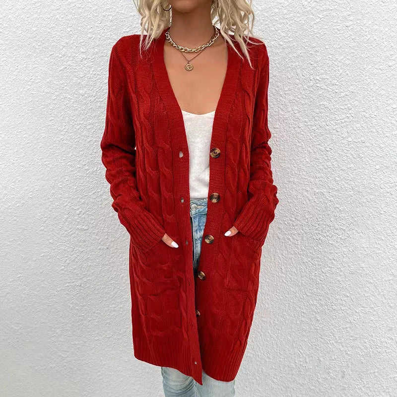 Street-Wave Cardigan For Women Mustard Cable Knit Long Cardigan Effortless Style And Comfort