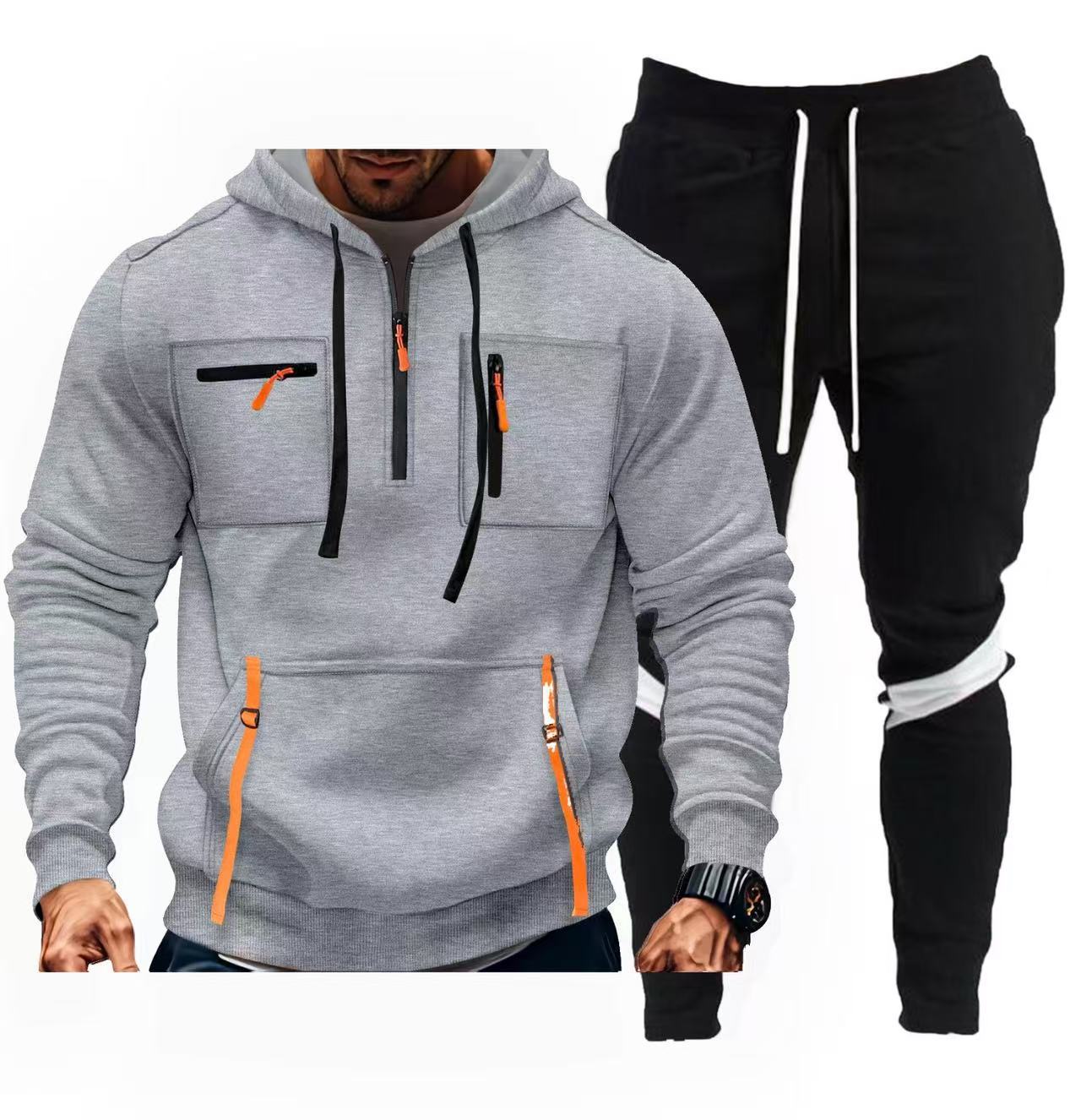 Street-wave Men's Athletic Hoodie And Jogger Set With Neon Zippers For Active Lifestyles