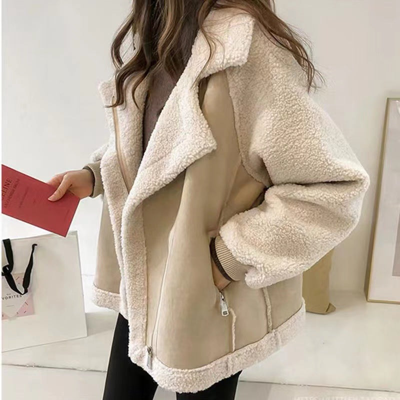 Streetwave Oversized Plush Jacket For Women Cozy Sherpa Lining Warmth And Comfort