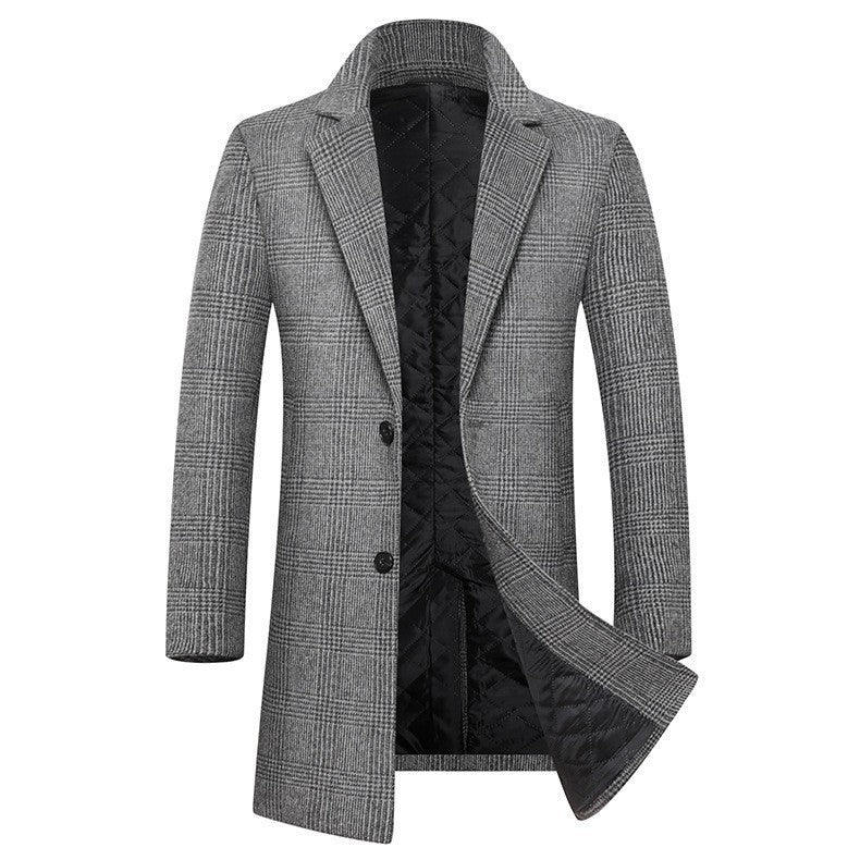 Street-wave Men's Elegant Classic Plaid Coat With Double Button Closure For Smart Professionals