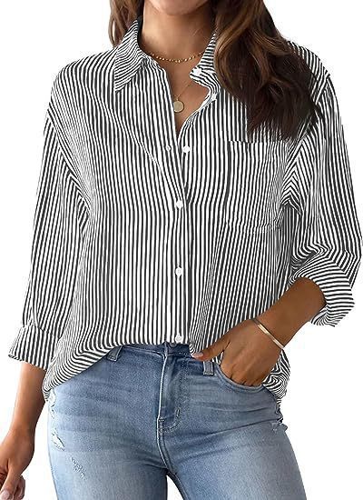Street-wave Womens Button Down Shirt With Vertical Stripes Casual Yet Chic Fit For Women