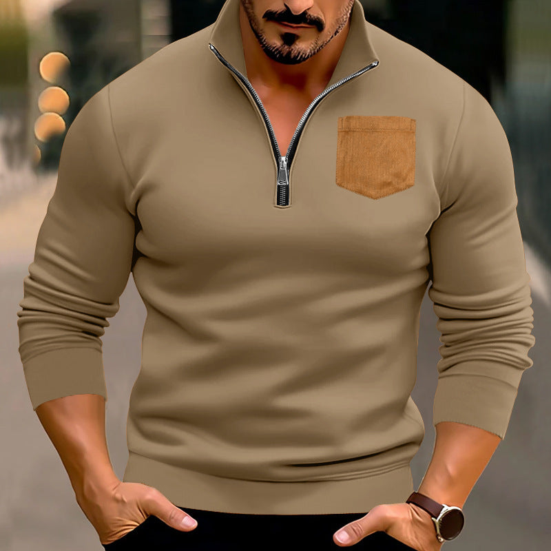 Street-wave Men's Athletic Zip Pullover With Contrasting Pocket, Stylish Activewear for Men