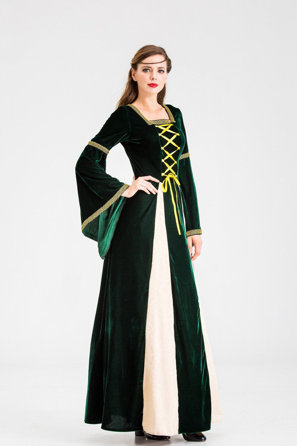Street-Wave Womens Historical Fairy Tale Dress With Long Sleeves And Decorative Lace-Up Bodice For Cosplay