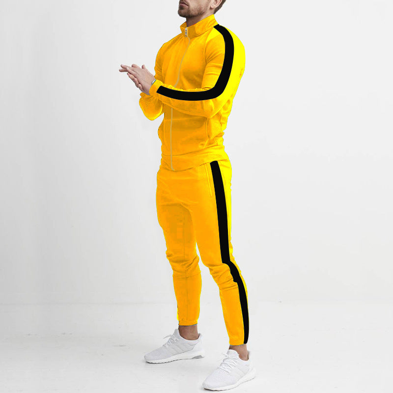 Street Wave Men's Athletic Tracksuit Set With High Collar Zip And Stripe Details For Training