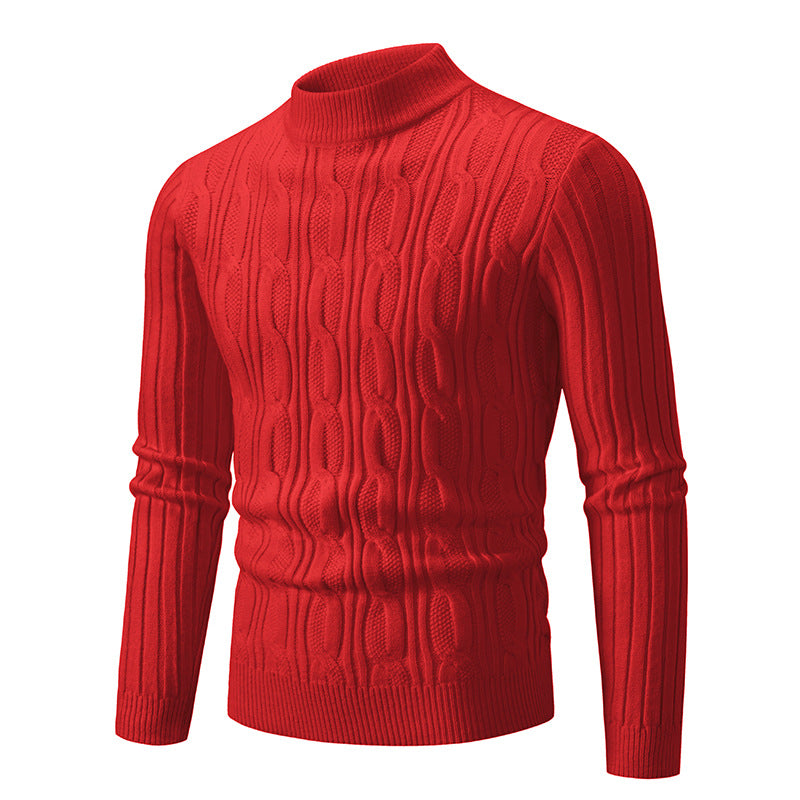 Street Wave Mens Cable Knit Pullover With High Collar For Smart Casual Everyday Wear