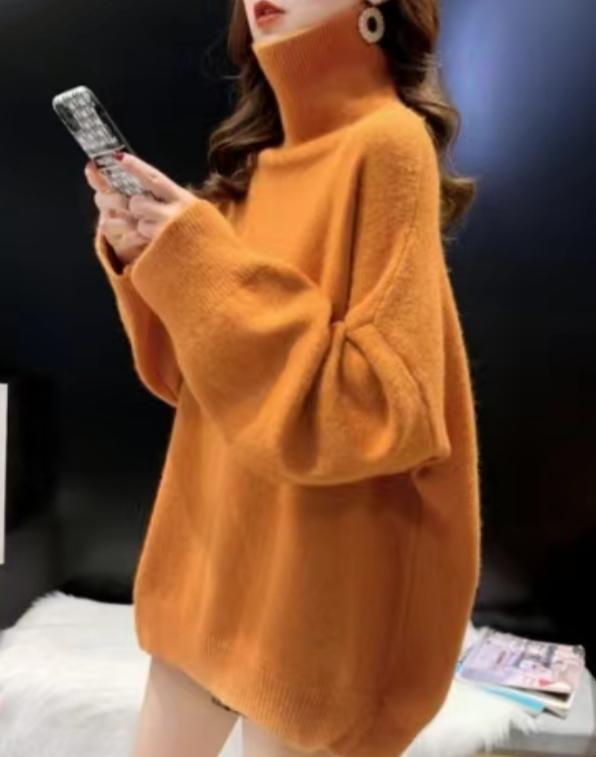 Street Wave Womens Oversized Turtleneck Sweater With Puff Sleeves Cozy Chic Knit