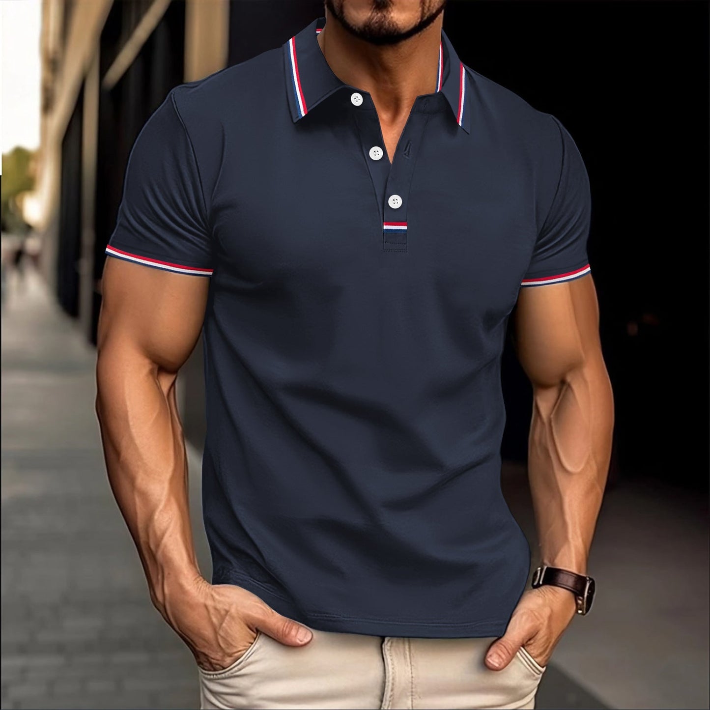Street-Wave Men Slim Fit Polo Shirt Cotton Blend Comfort