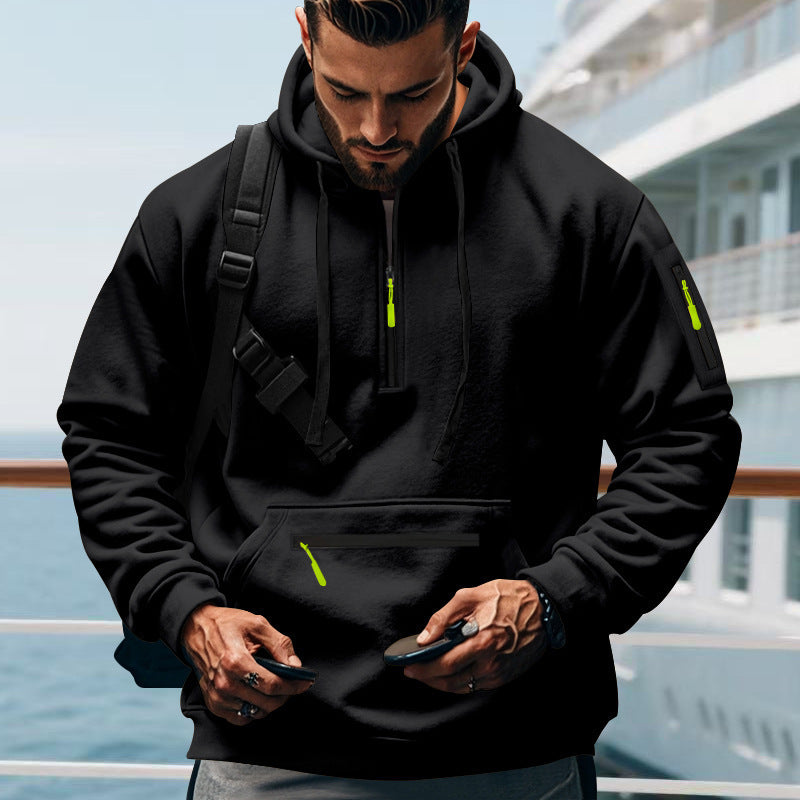 Street Wave Mens Athletic Hoodie With Zip Pockets For Active Men Comfortable Sporty Essential