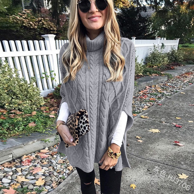 Street-Wave Women's Cable Knit Poncho With High Collar For Cozy Elegant Knitwear