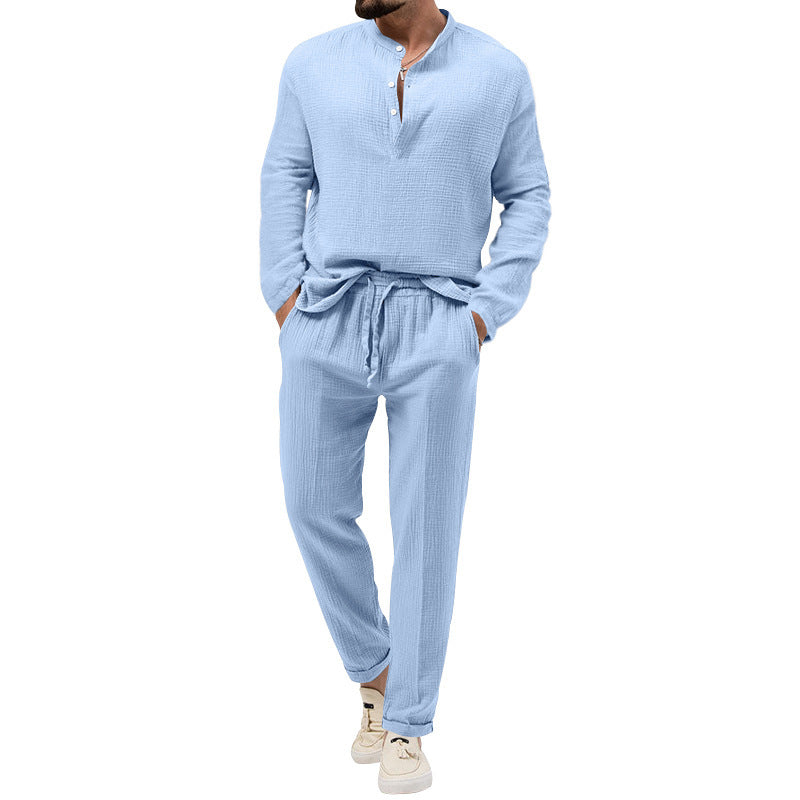 Street-wave Men's Casual Lounge Set With Button Placket And Elastic Waist Breathable Comfort For Home