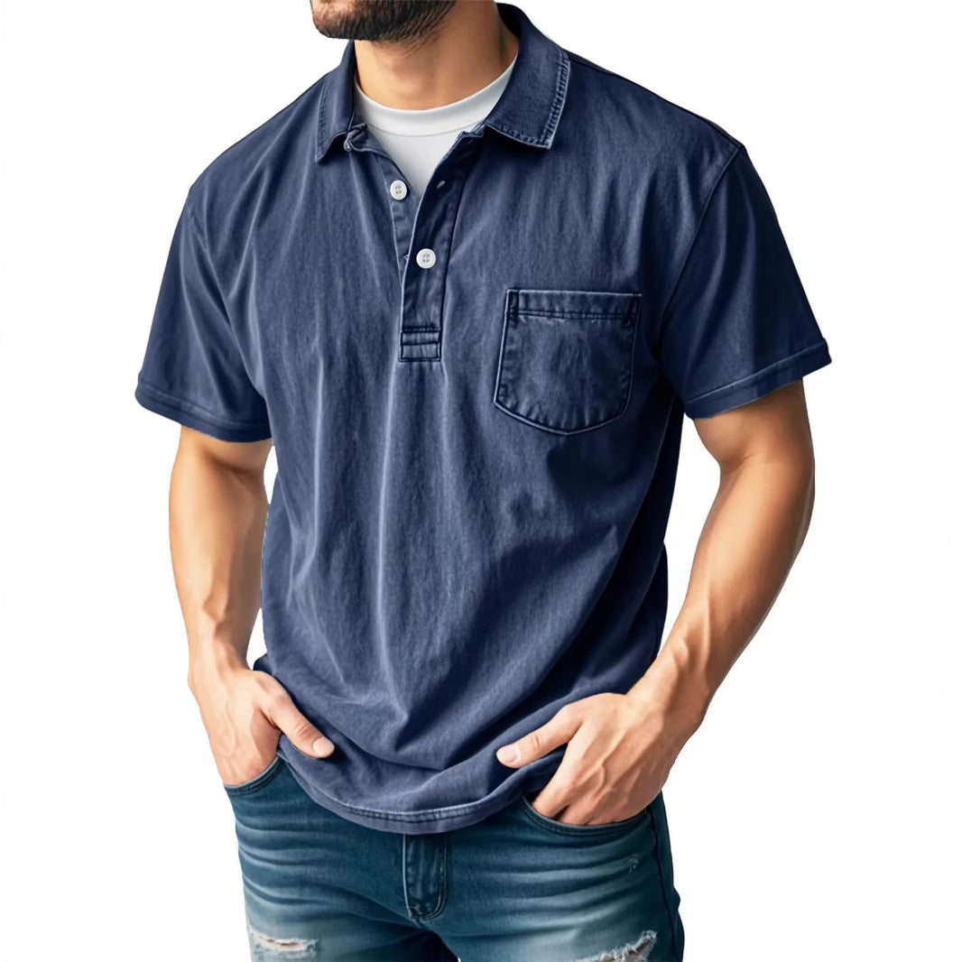 Street-Wave Mens Polo Shirt Green Relaxed Fit Short Sleeve Breathable Material Chest Pocket Casual Summer Top