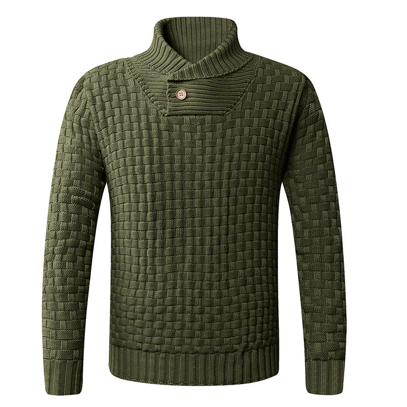 Street Wave Mens Knit Pullover With Modern Mock Neck Button Details Textured Cable Pattern Comfort