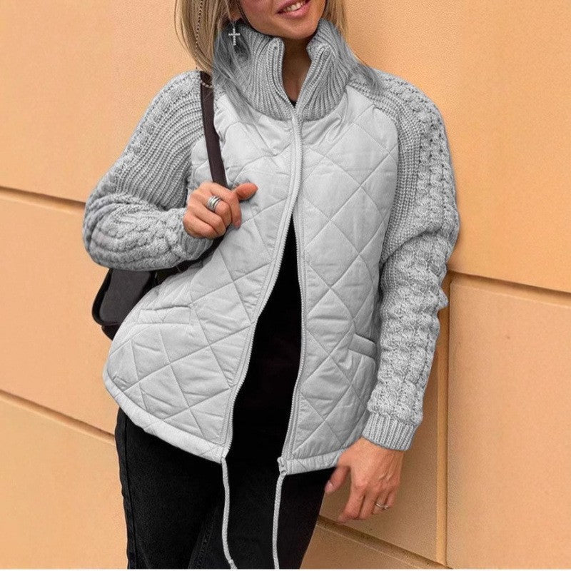 Womens Quilted Puffer Jacket With Knit Sleeves By Street Wave Stylish Cozy Warmth For Women