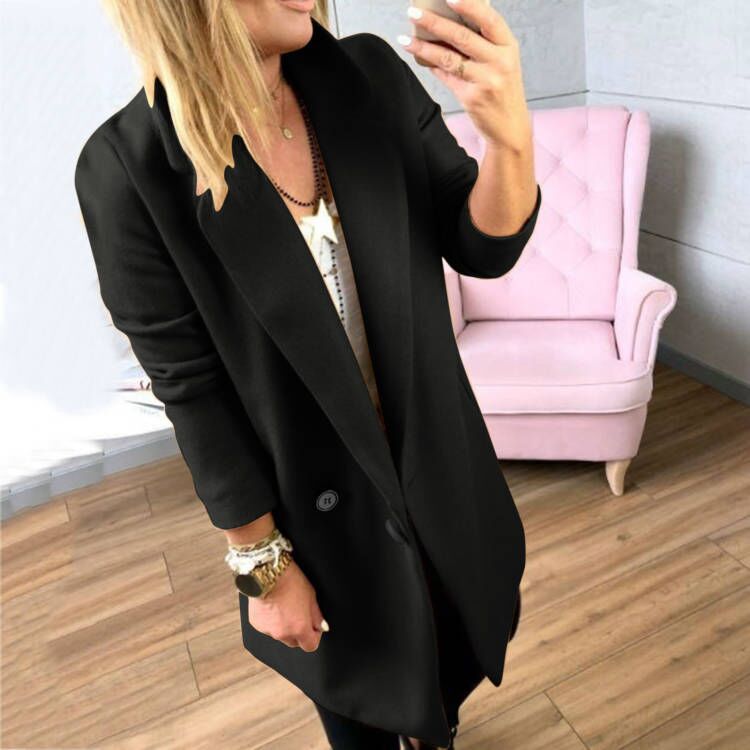 Street-wave Long Tailored Coat For Women With Elegant Lapel And Practical Pockets