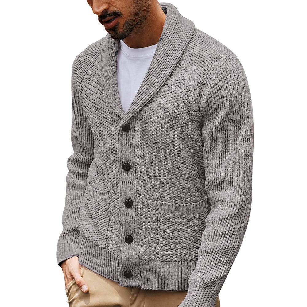 Men's Cardigan With Textured Knit And Shawl Collar By Street-Wave For Modern Men Everyday Comfort