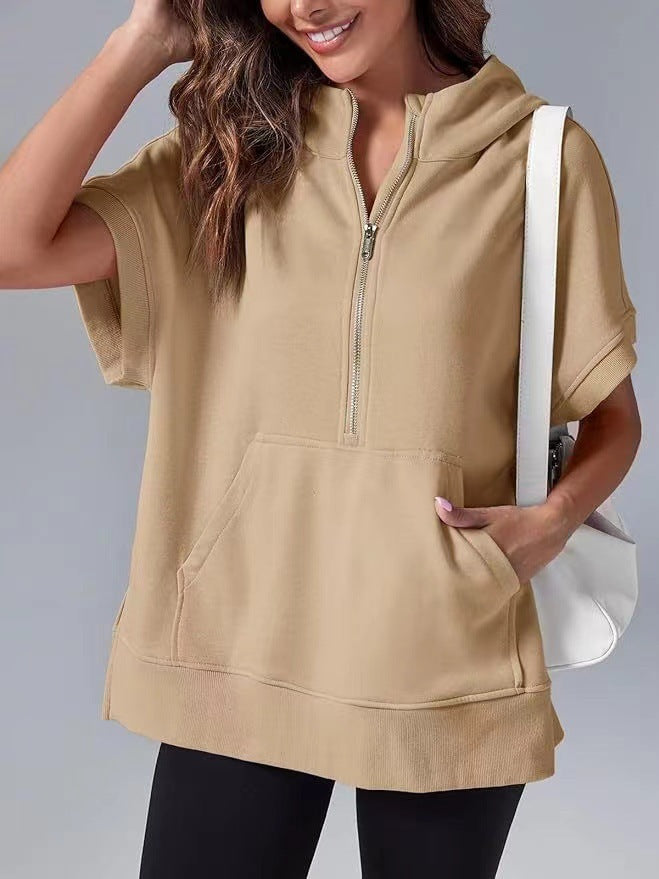 Street-Wave Women's Lightweight Hoodie Half Zip With Front Kangaroo Pocket For Casual Comfort
