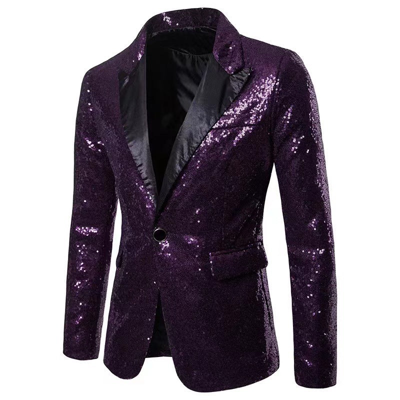 Street Wave Mens Shimmering Sequin Blazer With Satin Lapels For Parties Weddings