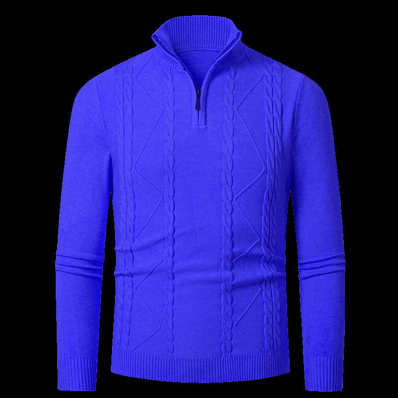 Mens Zip Front Knit Pullover With Cable Pattern By Street Wave Modern Lightweight Winter Sweater For Men