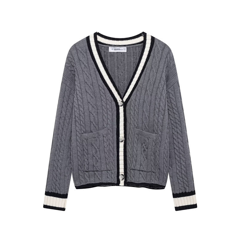 Streetwave Womens Cable Knit Cardigan With Pockets Cozy Cotton Blend For Elegant Layering