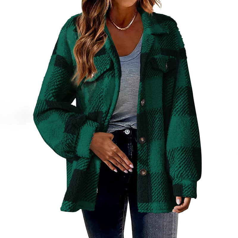 Street-wave Cozy Pink Plaid Coat For Women All Season Warmth With Button Front And Soft Cotton Poly