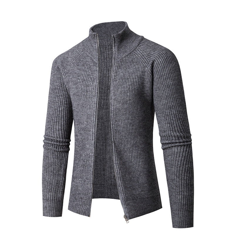 Streetwave For Men Ribbed Knit Cardigan High Collar Zip Front Cozy Versatile Wardrobe Essential
