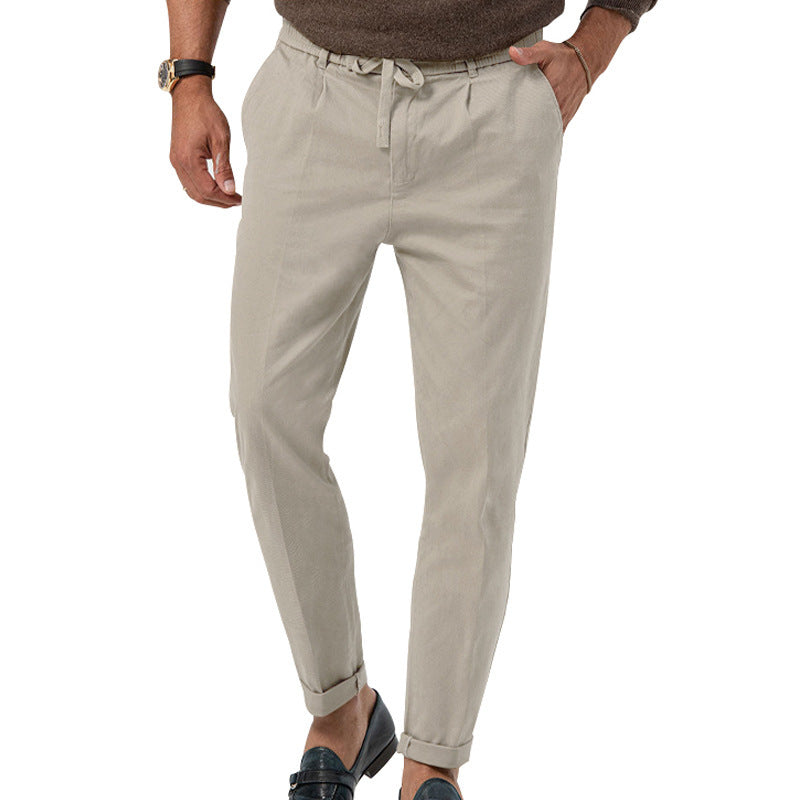 Street Wave Mens Elegant Linen Pants With Elastic Waistband And Practical Pockets