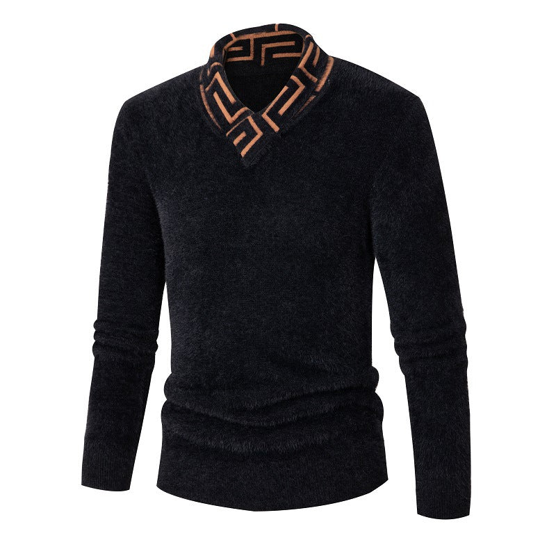 Mens Wool Sweater With Stand Collar Streetwave Cozy Structured Knit For Him Everyday Comfort