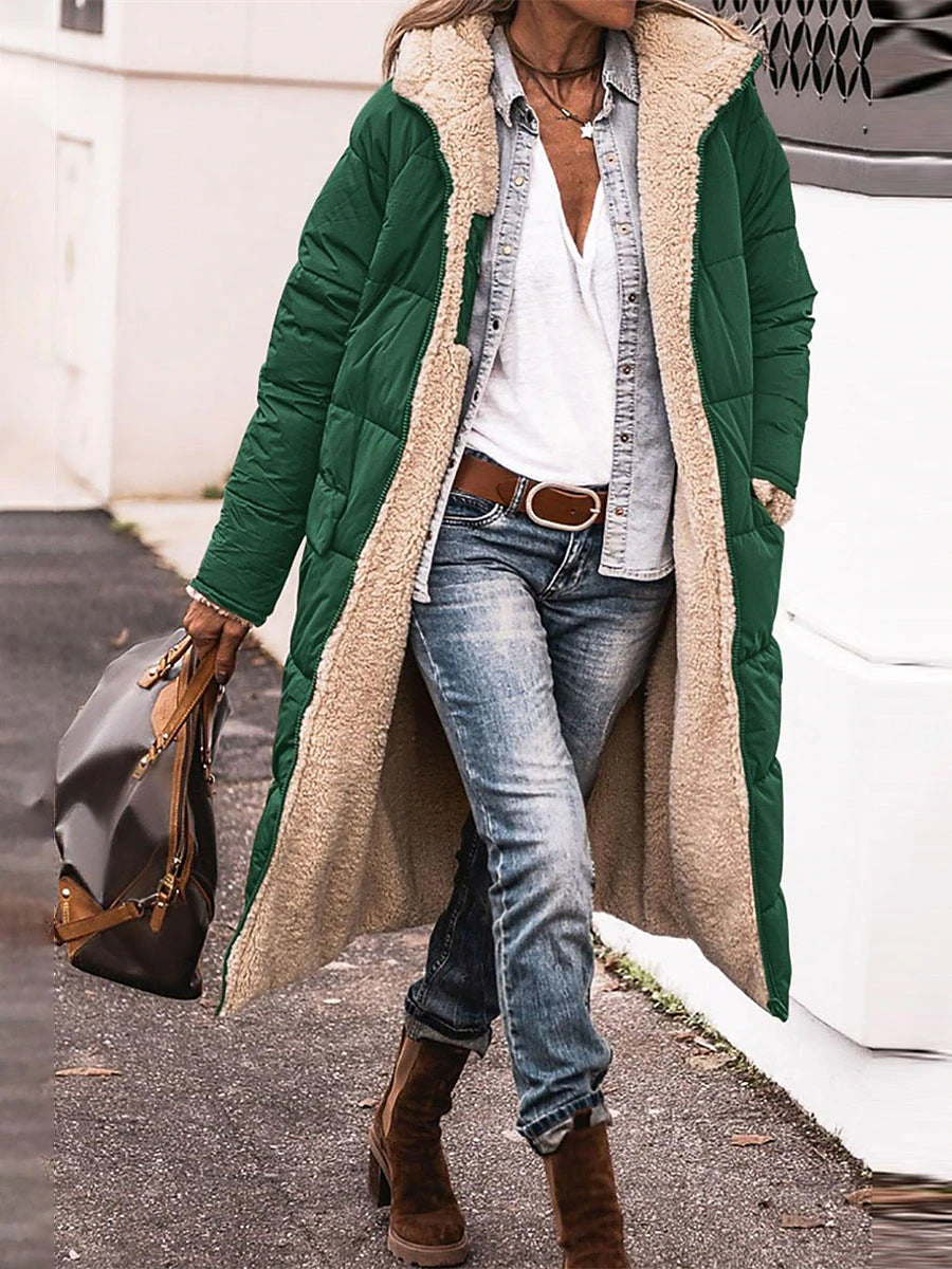 Street-wave Women Long Puffer Jacket With Cozy Fleece Lining Hooded Insulated Comfort Winter Coat