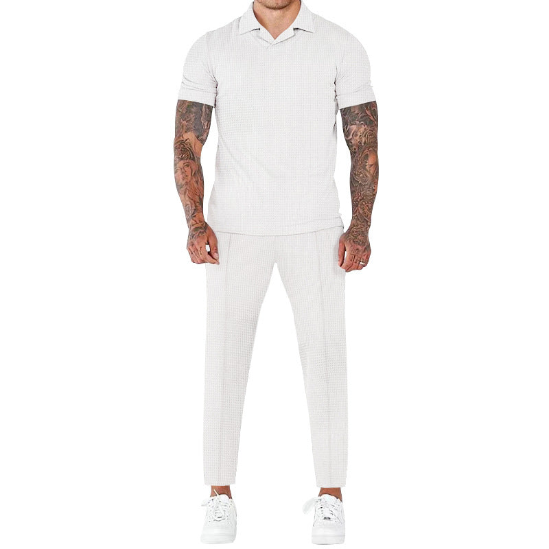 Street-wave Men's Short Sleeve Shirt and Pants Set - Elegant Structured Design with Comfort Fit