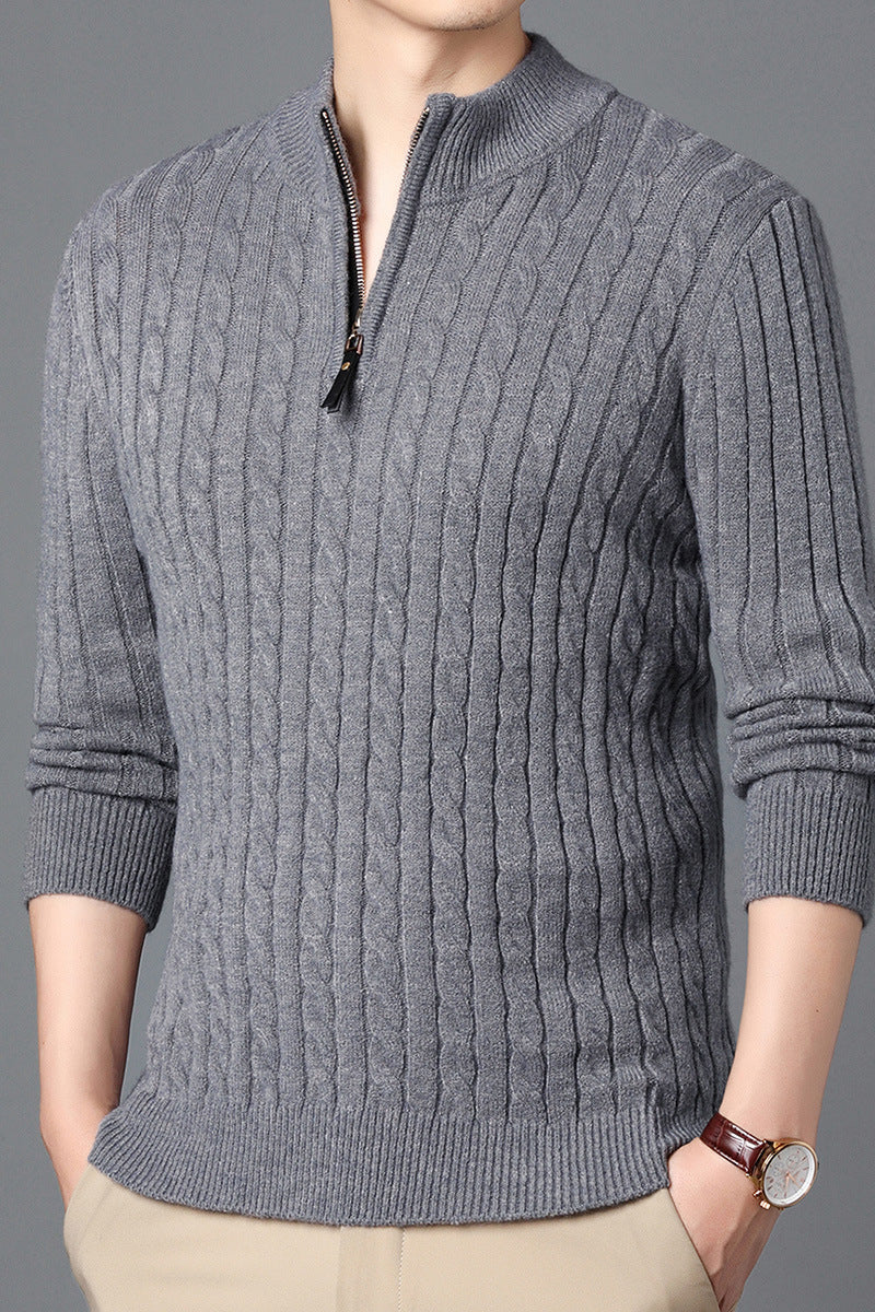 Streetwave Mens Premium Knit Sweater With Zip Front And Cable Detail Texture For Everyday Casual